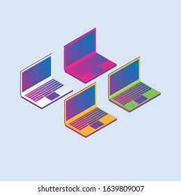 Isometric colorful laptop set vector
