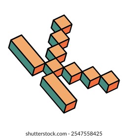 Isometric Colorful letter K, 3D alphabet illustration