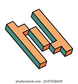 Isometric Colorful letter N, 3D alphabet illustration