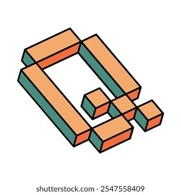 Isometric Colorful letter Q, 3D alphabet illustration