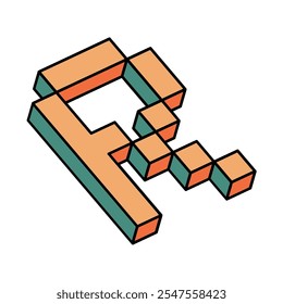 Isometric Colorful letter R, 3D alphabet illustration