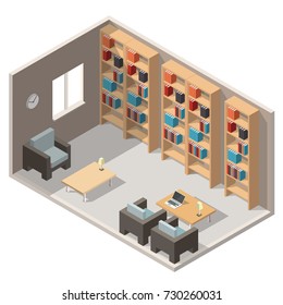 Isometric Colorful Library Vector set Illustration interior background
