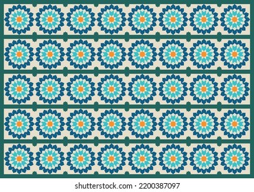 Isometric Colorful Moroccan Tile, Mosaic Seamless Pattern Wallpaper Background.