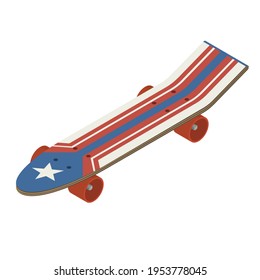 Isometric colorful skateboard isolated on white background