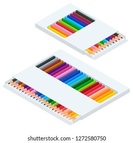 Isometric coloured crayons or pencil colors rainbow style isolate on white background.