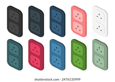 isometric coloured power outlet socket british type g vector flat illustration