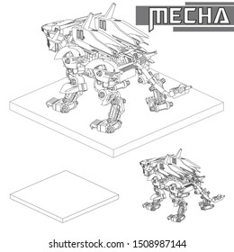 Isometric Combat robot. High quality battle robot isolated background. vector illustration