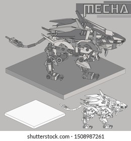 Isometric Combat robot. High quality battle robot isolated background. vector illustration