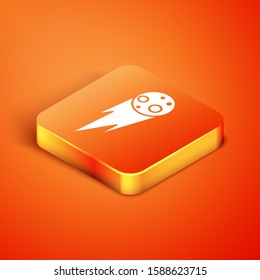 Isometric Comet falling down fast icon isolated on orange background.  Vector Illustration