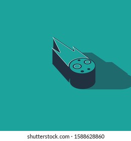 Isometric Comet falling down fast icon isolated on green background.  Vector Illustration