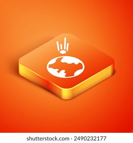 Isometric Comet falling down fast icon isolated on orange background.  Vector Illustration