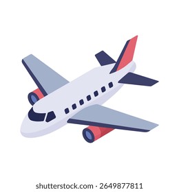 Ilustração de avião comercial isométrica com fundo branco limpo, viagem e conceito de transporte com avião a jato isométrico