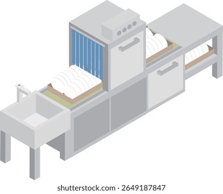 Material da imagem da máquina de lavar louça da transportadora comercial isométrica