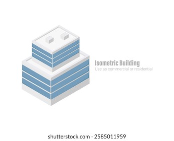 Isometric commercial and residential building. Modern architecture. Smart isometric building game assets. Business center building 3d render illustration with windows. Simple icon white colors.