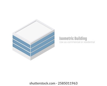 Isometric commercial and residential building. Modern architecture. Smart isometric building game assets. Business center building 3d render illustration with windows. Simple icon white colors.