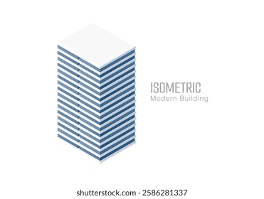 Isometric commercial and residential building. Modern architecture. Smart isometric building game assets. Business center building 3d render illustration with windows. Simple icon white colors.