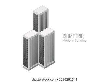 Isometric commercial and residential building. Modern architecture. Smart isometric building game assets. Business center building 3d render illustration with windows. Simple icon white colors.