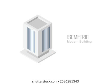 Isometric commercial and residential building. Modern architecture. Smart isometric building game assets. Business center building 3d render illustration with windows. Simple icon white colors.