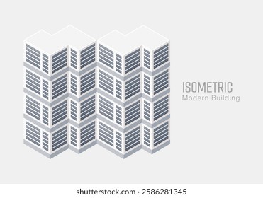 Isometric commercial and residential building. Modern architecture. Smart isometric building game assets. Business center building 3d render illustration with windows. Simple icon white colors.