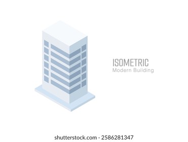 Isometric commercial and residential building. Modern architecture. Smart isometric building game assets. Business center building 3d render illustration with windows. Simple icon white colors.