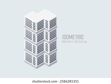 Isometric commercial and residential building. Modern architecture. Smart isometric building game assets. Business center building 3d render illustration with windows. Simple icon white colors.