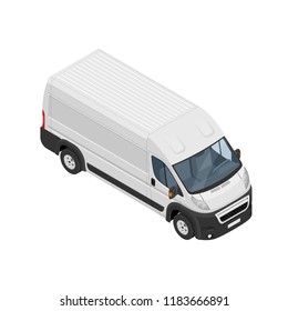 Isometric commercial van icon isolated on a white background. Flat 3d vector isometric illustration. For infographics and design.