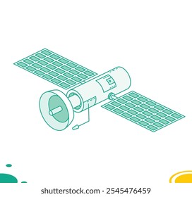 Satélite сde comunicação isométrica com antena isolada na cor branca. Ilustração vetorial. Tecnologia sem fio. Estilo da estrutura de tópicos.