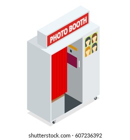 Isometric Compact Photo Booth. Flat 3d isometric illustration. For infographics and design games. Photorealistic and Template photo design.