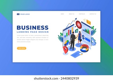 Isometric company landing page vector design in eps 10
