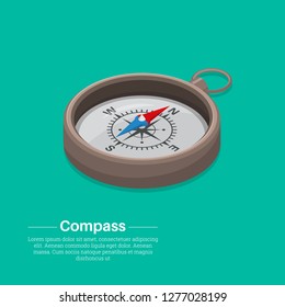 Isometric compass. Device of orientation to areas. Concept of travel and tourism.3D. An element for design. Vector illustration.