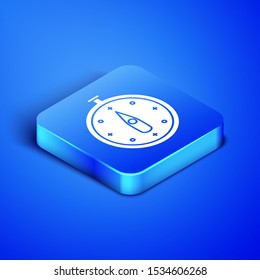 Isometric Compass icon isolated on blue background. Windrose navigation symbol. Wind rose sign. Blue square button. Vector Illustration