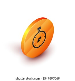 Isometric Compass icon isolated on white background. Windrose navigation symbol. Wind rose sign. Orange circle button. Vector Illustration