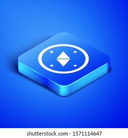 Isometric Compass icon isolated on blue background. Windrose navigation symbol. Wind rose sign. Blue square button. Vector Illustration