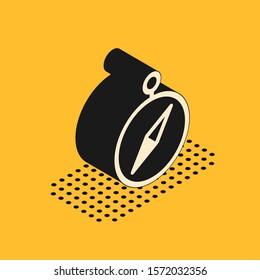 Isometric Compass icon isolated on yellow background. Windrose navigation symbol. Wind rose sign.  Vector Illustration
