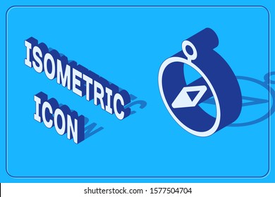 Isometric Compass icon isolated on blue background. Windrose navigation symbol. Wind rose sign.  Vector Illustration