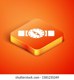 Isometric Compass icon isolated on orange background. Windrose navigation symbol. Wind rose sign.  Vector Illustration