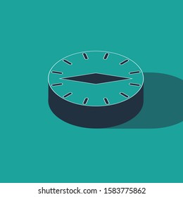 Isometric Compass icon isolated on green background. Windrose navigation symbol. Wind rose sign.  Vector Illustration