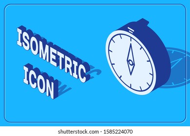 Isometric Compass icon isolated on blue background. Windrose navigation symbol. Wind rose sign.  Vector Illustration