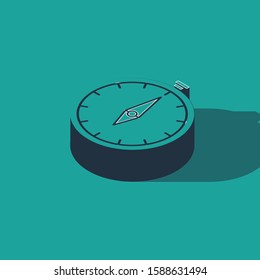 Isometric Compass icon isolated on green background. Windrose navigation symbol. Wind rose sign.  Vector Illustration