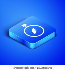 Isometric Compass icon isolated on blue background. Windrose navigation symbol. Wind rose sign. Blue square button. Vector Illustration
