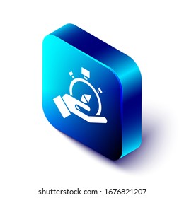 Isometric Compass icon isolated on white background. Windrose navigation symbol. Wind rose sign. Blue square button. Vector Illustration
