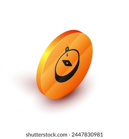 Isometrisches Kompasssymbol auf weißem Hintergrund. Windrose-Navigationssymbol. Windrose-Zeichen. Orange-Kreis-Button. Vektorgrafik