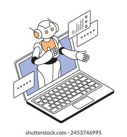 Isometric composition AI robot and laptop illustration