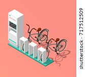 Isometric composition with electronic bicycle renting station on pink background 3d vector illustration