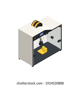 Isometric composition with equipment for 3d printing isolated on white background vector illustration