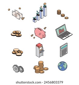 Isometric composition illustration set imagining asset management