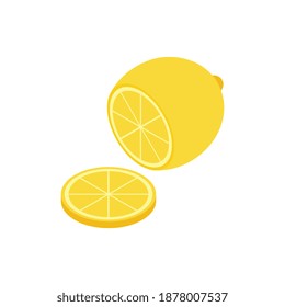 Isometric composition with isolated images of whole lemon with cut slice vector illustration