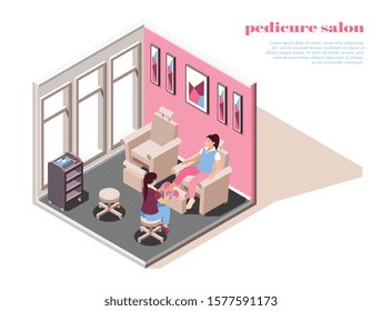 Isometric composition with pedicure procedure in professional salon 3d vector illustration