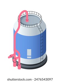 Isometric compressed gas storage tank. Icon with Lpg gas bottle or cylindrical container for high pressure liquefied gas. Industrial equipment. 3D vector illustration isolated on background