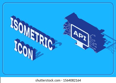 Isometric Computer api interface icon isolated on blue background. Application programming interface API technology. Software integration.  Vector Illustration